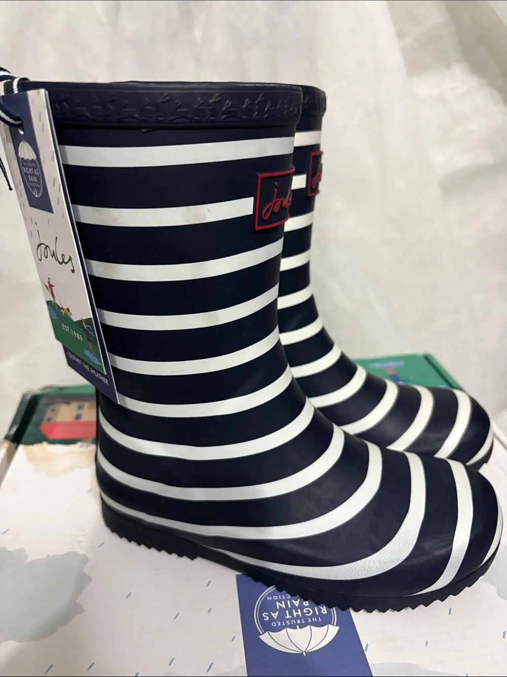 Joules Navy Kids Rain Boots size US 12 NWT